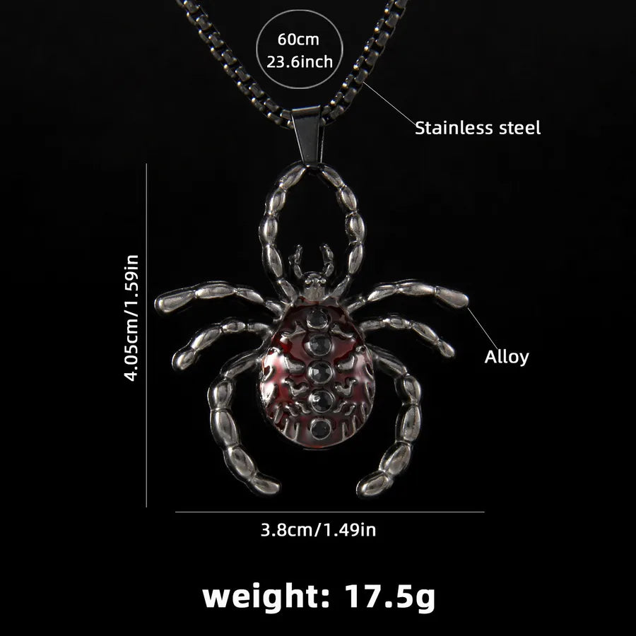 Men's Necklace Red Stainless Steel Gothic Spider Design 7