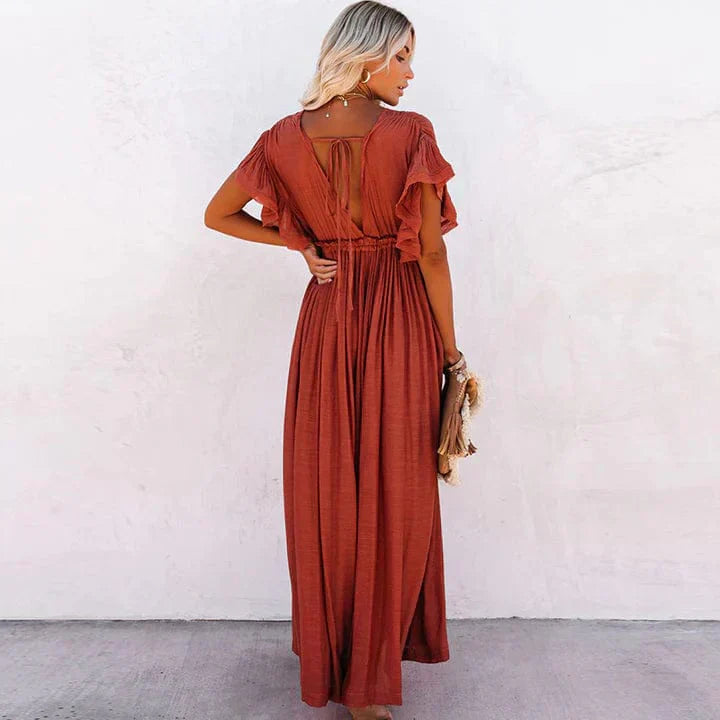 Women's Maxi Dress Red Rayon Blend Bohemian Style-3