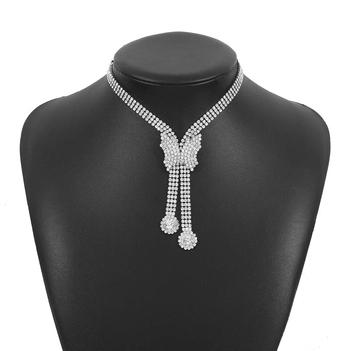 Shiny Butterfly Pendant Necklace with Rhinestones – Durable Iron and Copper Design for Women, Perfect for Weddings and Holidays