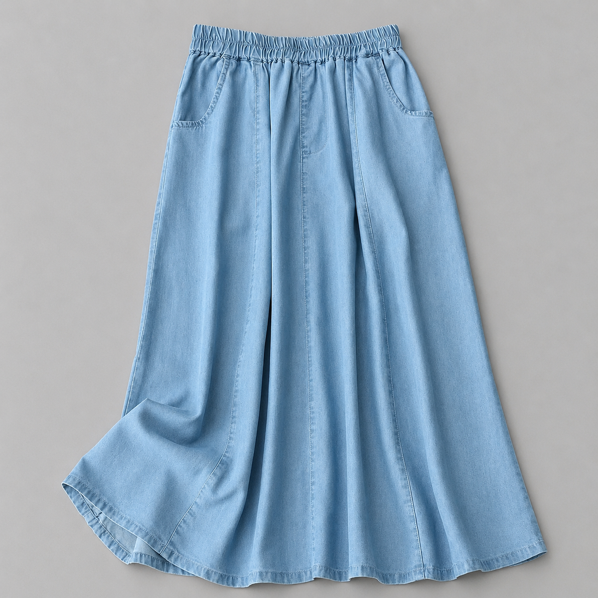 Women's Elastic-Waist Flowy Denim Skirt – product view | Hensley London