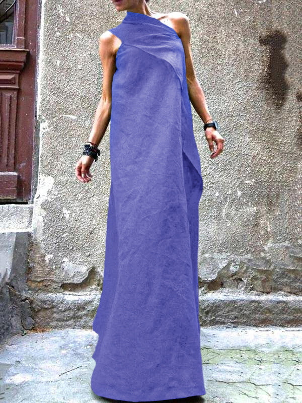 Variant image for Women's Summer Dress Navy Cotton Linen Patchwork-3