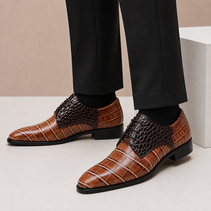 Men's Croc-Embossed Leather Lace-Up Dress Shoes in Brown - additional view 11 | Hensley London