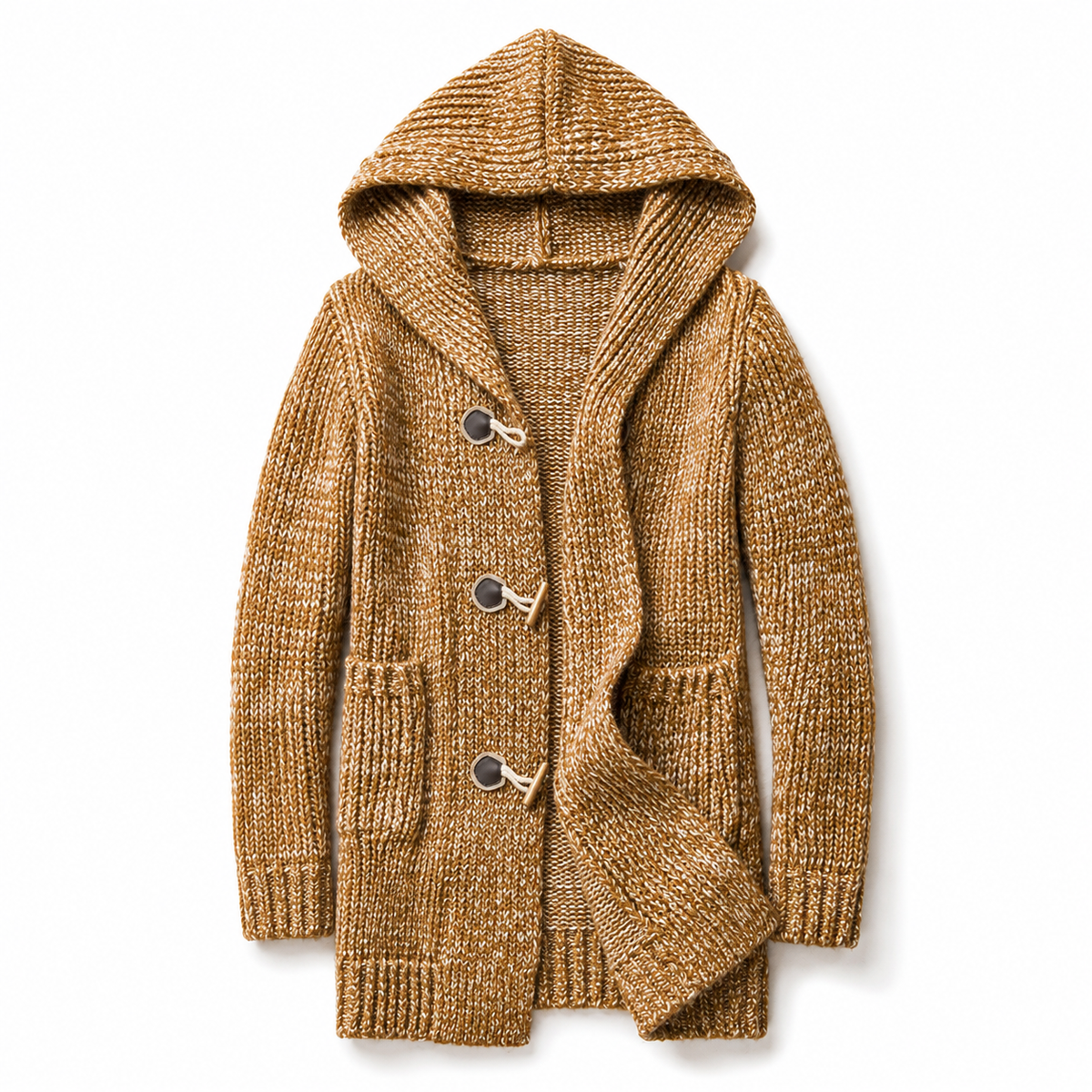 Men's Hooded Toggle Cardigan in Maple – front view | Hensley London