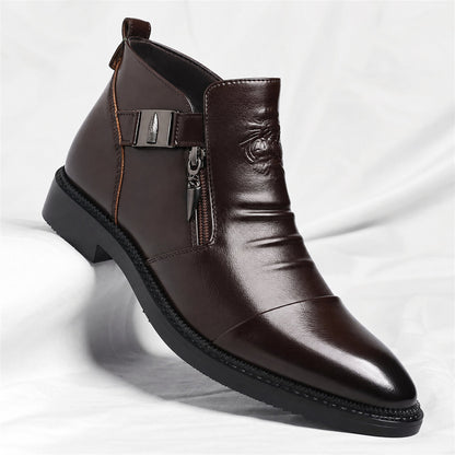 Men's Buckle Ankle Boots in Brown – side product view | Hensley London