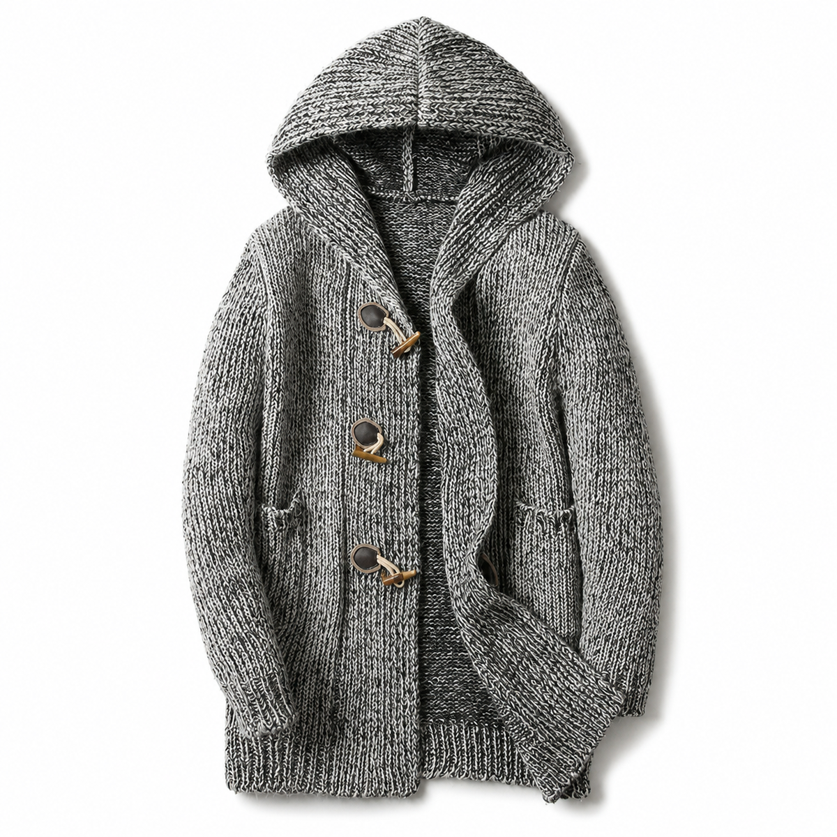 Men's Hooded Toggle Cardigan in Grey – front view | Hensley London