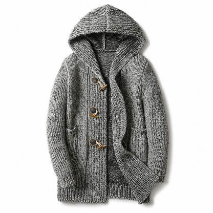 Men's Hooded Toggle Cardigan in Grey – front view | Hensley London