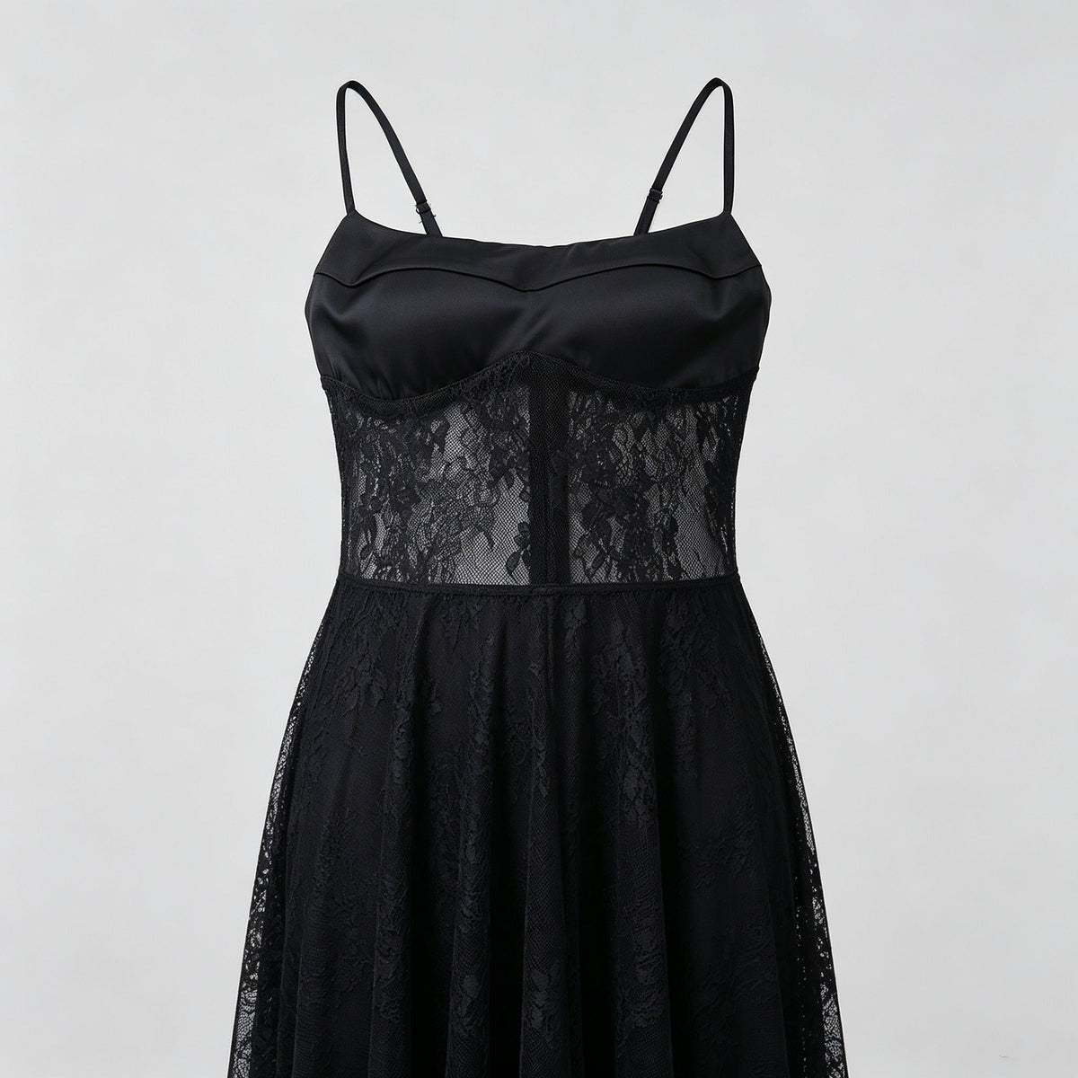 Women's Lace Waist Maxi Dress in Black – Bodice and lace detail | Hensley London
