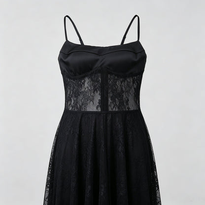 Women's Lace Waist Maxi Dress in Black – Bodice and lace detail | Hensley London