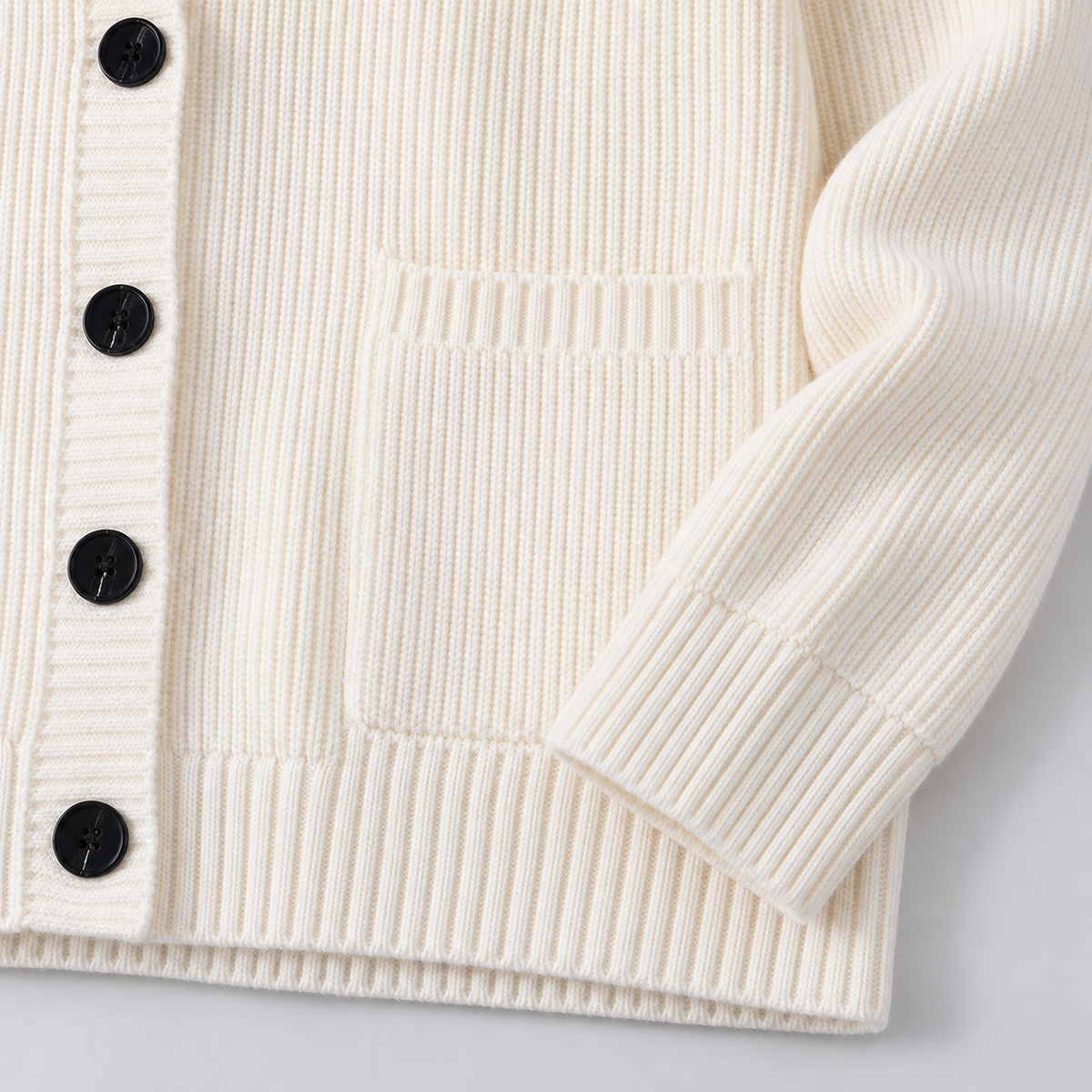 Men's Ribbed Hooded Cardigan in Ivory – pocket and cuff detail | Hensley London