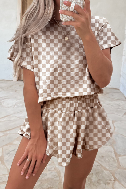 Women's Checkerboard T-Shirt and Skorts Set - View 1 | Hensley London
