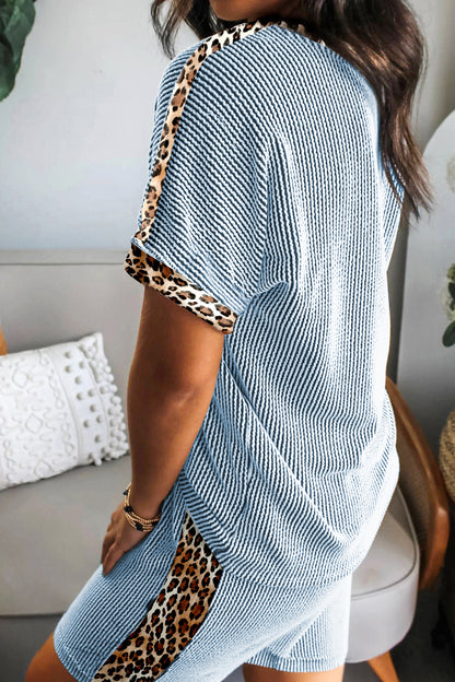 Women's Leopard Trim Twist Ribbed Short Set - View 5 | Hensley London