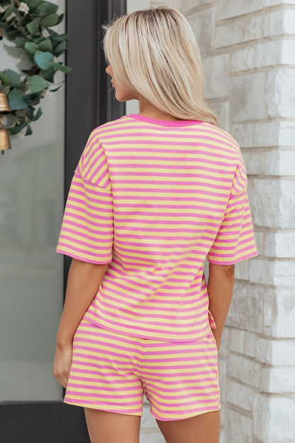 Women's Stripe Drop Shoulder Terry Short Set - View 2 | Hensley London