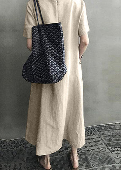Women's Summer Dress Blue Cotton V-Neck with Pockets-5