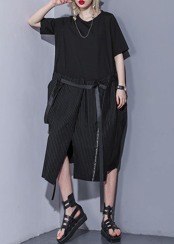 Women's Plus Size Summer Dress Black Striped Cotton-1