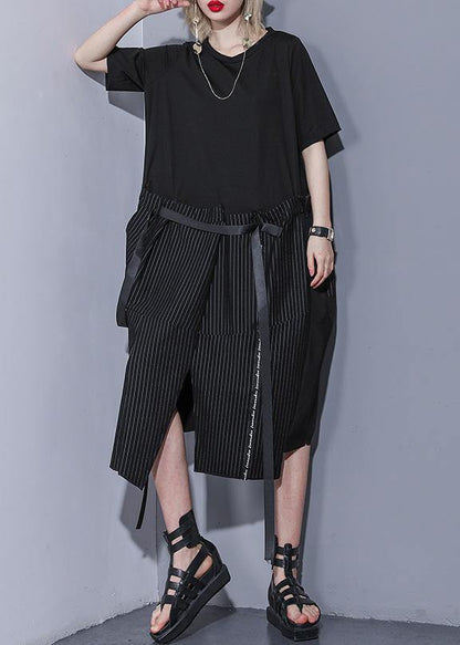 Women's Plus Size Summer Dress Black Striped Cotton-1