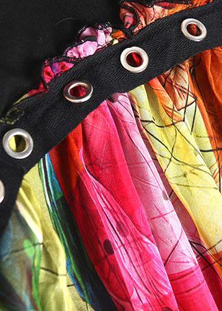 Women's Summer Dress Black Cotton Chiffon Patchwork-5