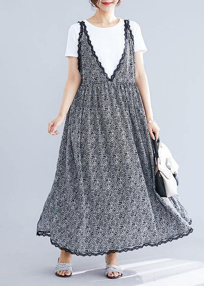Women's Maxi Dress Black Floral Chiffon-1