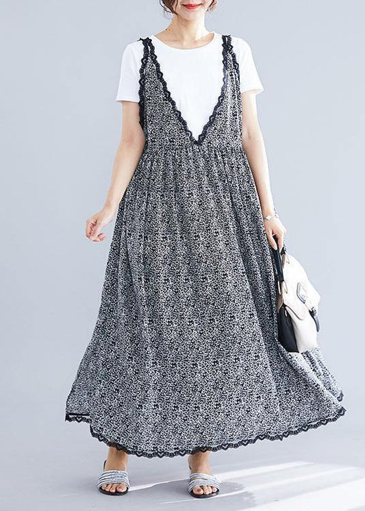 Women's Maxi Dress Black Floral Chiffon-1