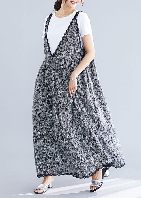 Women's Maxi Dress Black Floral Chiffon-3