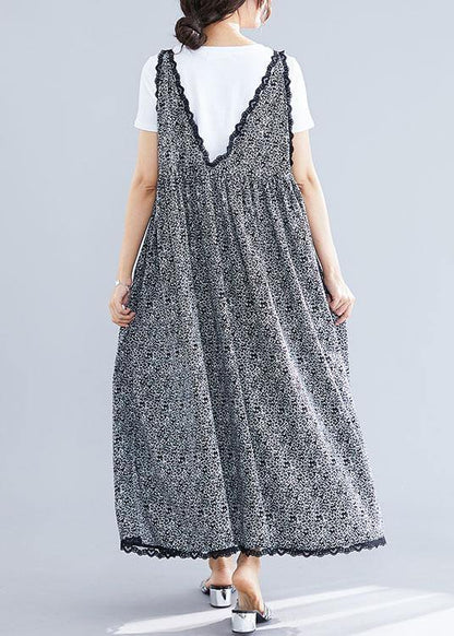 Women's Maxi Dress Black Floral Chiffon-4