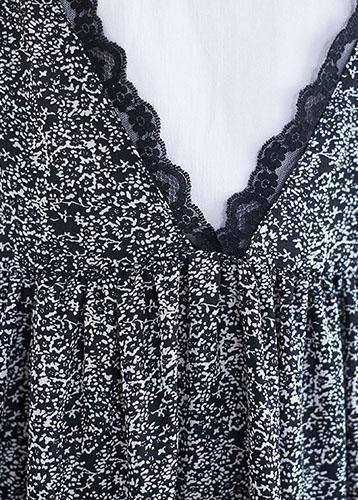 Women's Maxi Dress Black Floral Chiffon-5