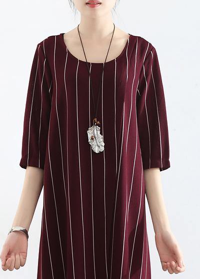 Women's Plus Size Summer Dress Burgundy Cotton Striped Maxi-5