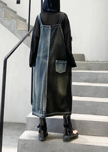 Women's Maxi Dress Black Denim Cotton-4