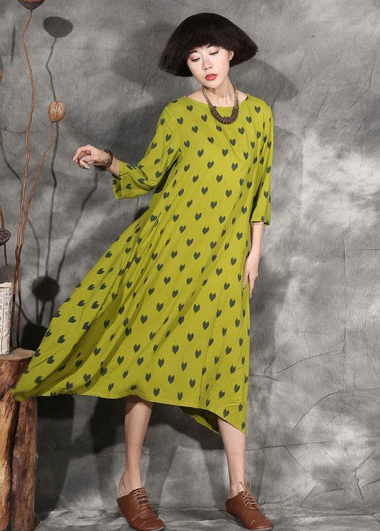 Women's Summer Dress Yellow Dotted Linen-1