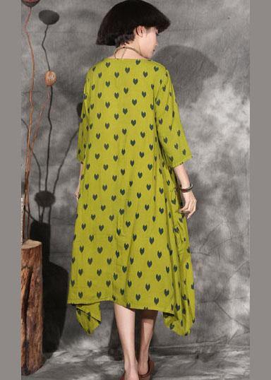 Women's Summer Dress Yellow Dotted Linen-4