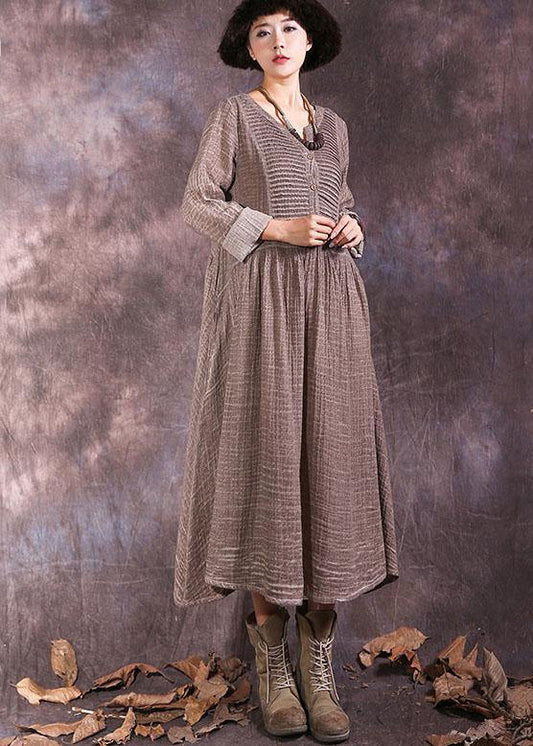 Women's Maxi Dress Green Cotton Long Sleeve V-Neck-2