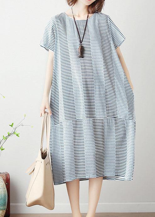 Women's Maxi Dress Light Blue Striped Cotton Summer Dress-1