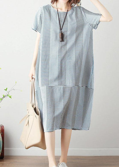 Women's Maxi Dress Light Blue Striped Cotton Summer Dress-2