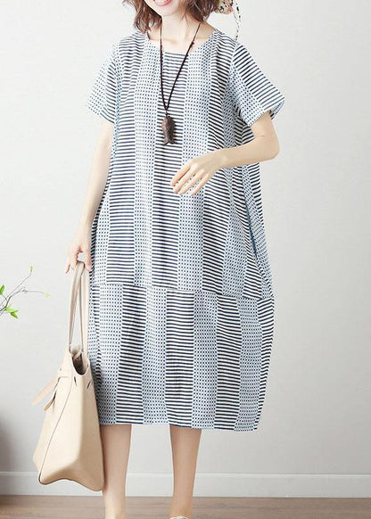 Women's Maxi Dress Light Blue Striped Cotton Summer Dress-3