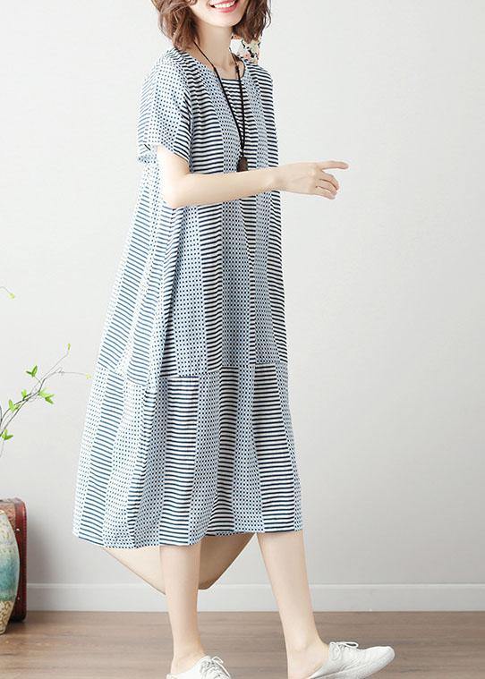 Women's Maxi Dress Light Blue Striped Cotton Summer Dress-4