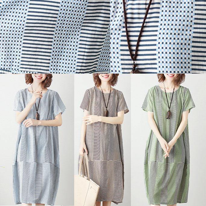 Women's Maxi Dress Light Blue Striped Cotton Summer Dress-5