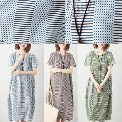 Women's Maxi Dress Light Blue Striped Cotton Summer Dress-5