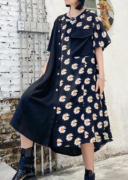 Women's Asymmetric Dress Black Cotton Blend-2