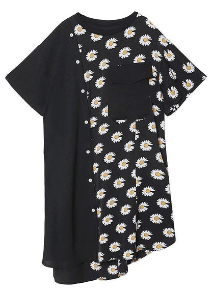 Women's Asymmetric Dress Black Cotton Blend-5