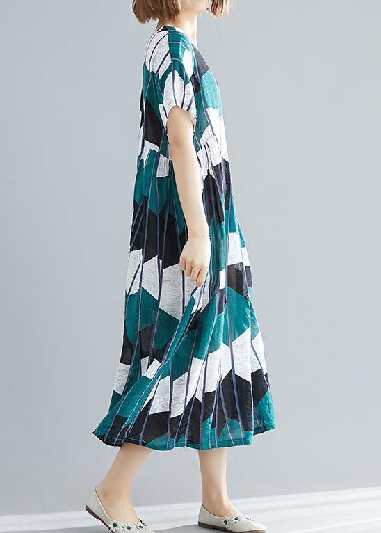 Women's Plus Size Summer Dress Black Green Plaid Chiffon-3