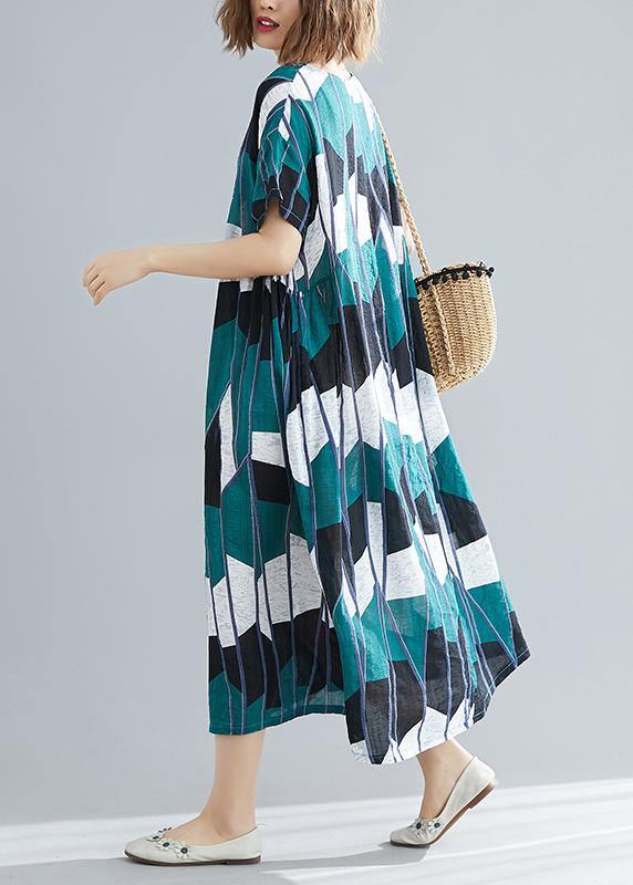 Women's Plus Size Summer Dress Black Green Plaid Chiffon-4