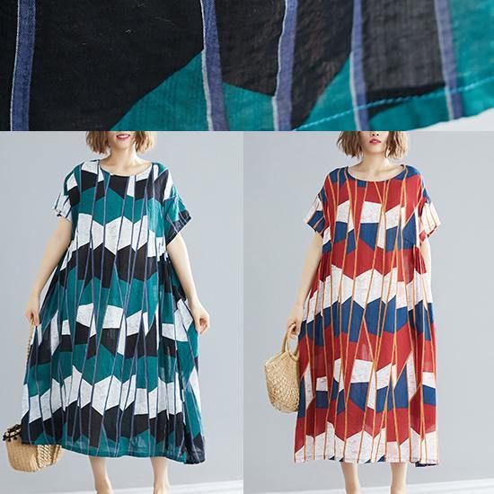 Women's Plus Size Summer Dress Black Green Plaid Chiffon-5