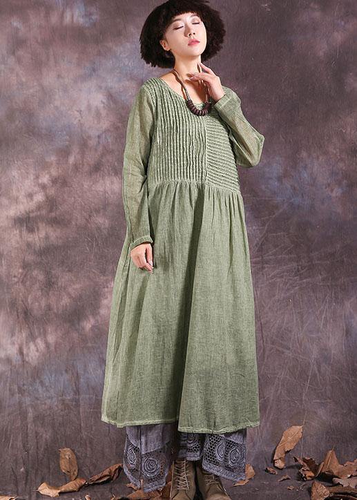 Women's Summer Dress Green Cotton Linen-1