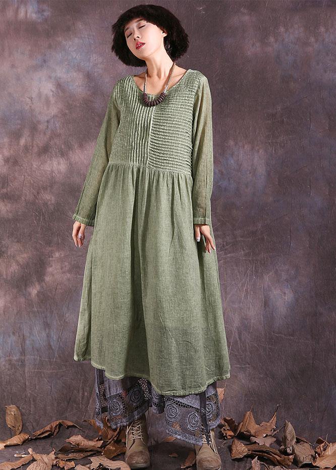 Women's Summer Dress Green Cotton Linen-3