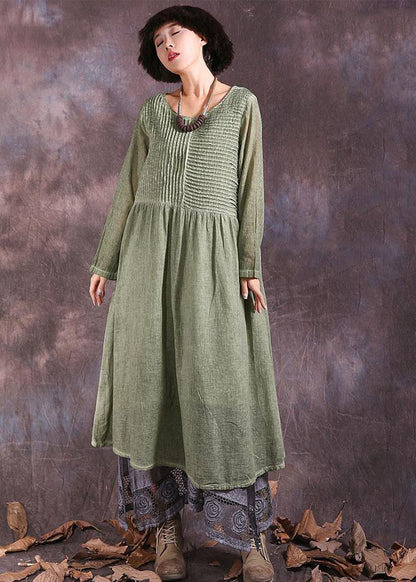 Women's Summer Dress Green Cotton Linen-3