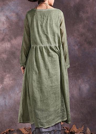 Women's Summer Dress Green Cotton Linen-4
