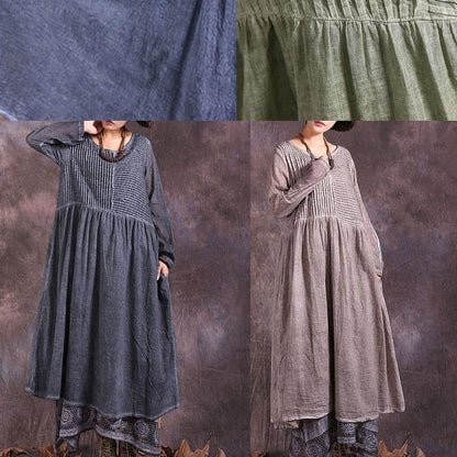 Women's Summer Dress Green Cotton Linen-5
