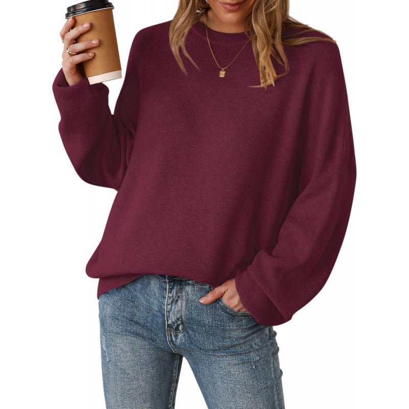 Women's Crew-Neck Knit Jumper in Claret – front view | Hensley London