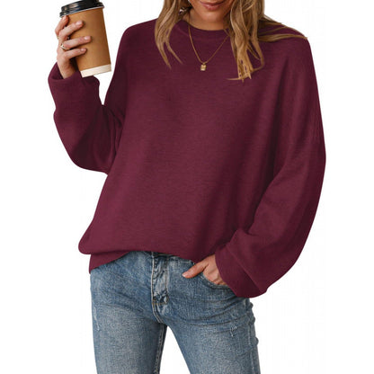 Women's Crew-Neck Knit Jumper in Claret – front view | Hensley London