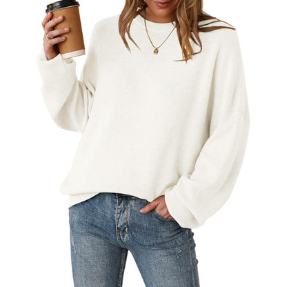 Women's Crew-Neck Knit Jumper in White – front view | Hensley London