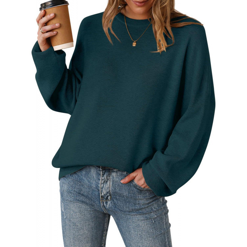 Women's Crew-Neck Knit Jumper in Dark Green – front view | Hensley London